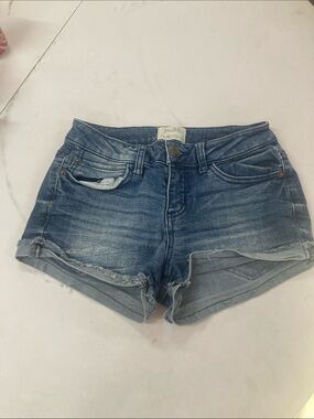 Mudd Women's Distressed Blue Denim Roll-Hem Shorts